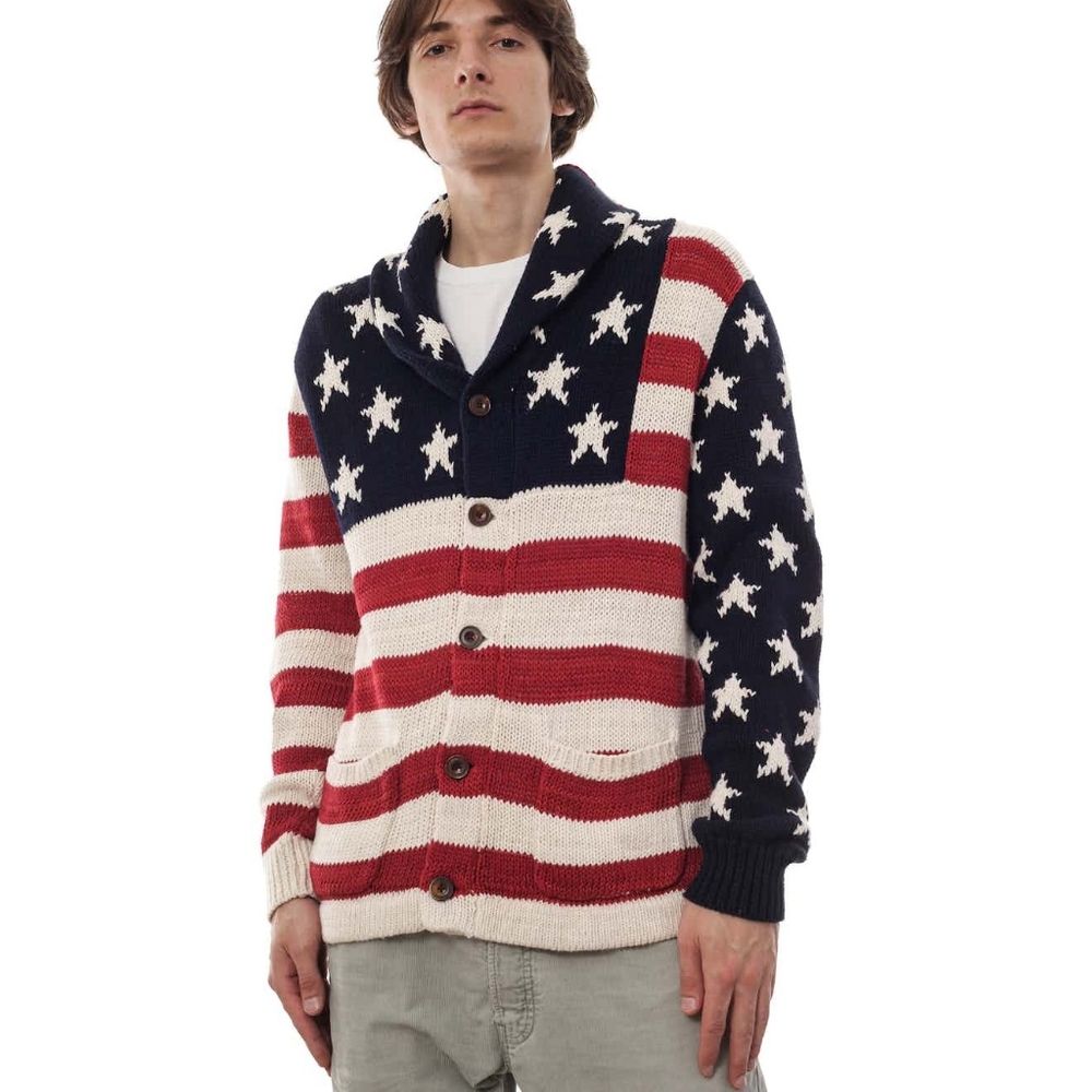 Polo Ralph Lauren Knit Intarsia Cardigan Sweater Flag Stars Stripes Size Small